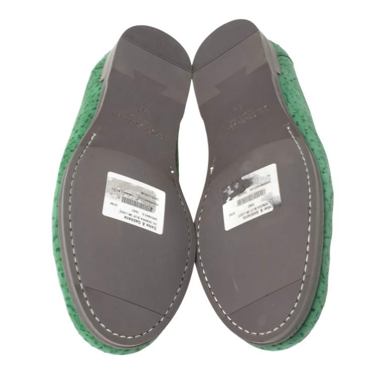 Pre Owned Dolce & Gabbana Green Textured Nubuck Genova Loafers Size 42.5