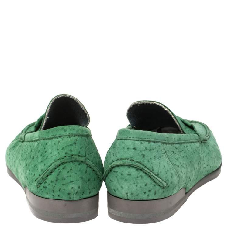 Pre Owned Dolce & Gabbana Green Textured Nubuck Genova Loafers Size 42.5