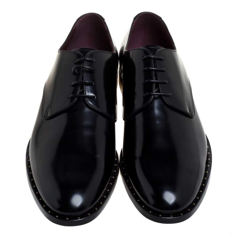 مملوكة مسبقًا Dolce & Gabbana Black Leather Spazzolato Studded Derby Size 45