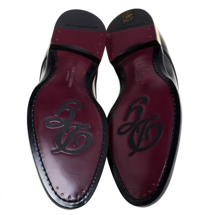 مملوكة مسبقًا Dolce & Gabbana Black Leather Spazzolato Studded Derby Size 45