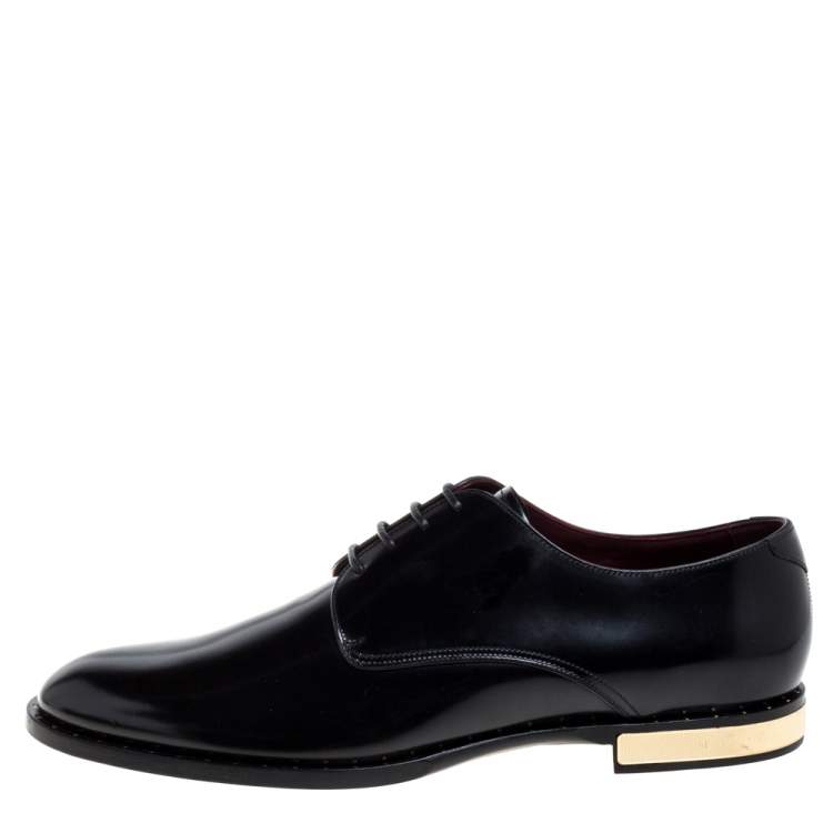 مملوكة مسبقًا Dolce & Gabbana Black Leather Spazzolato Studded Derby Size 45