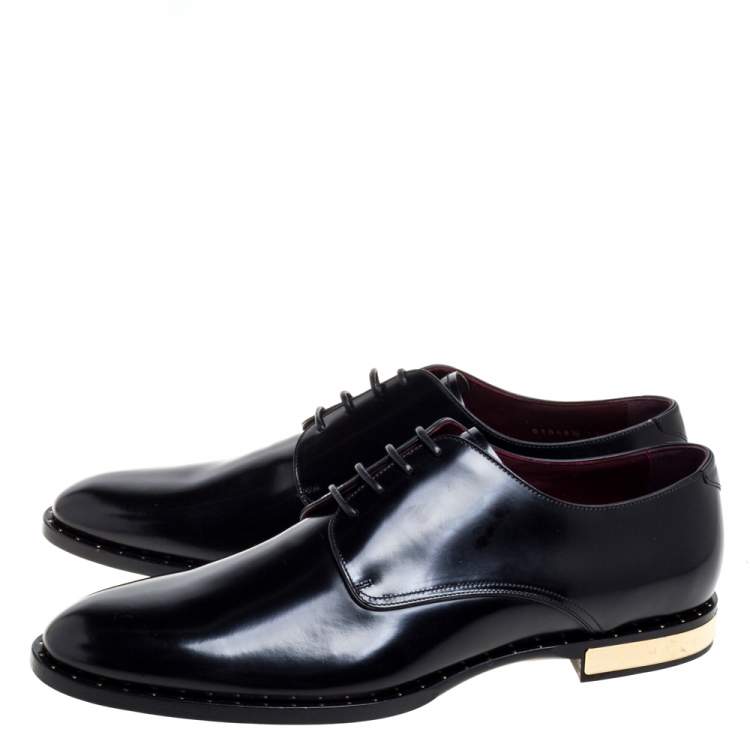 مملوكة مسبقًا Dolce & Gabbana Black Leather Spazzolato Studded Derby Size 45