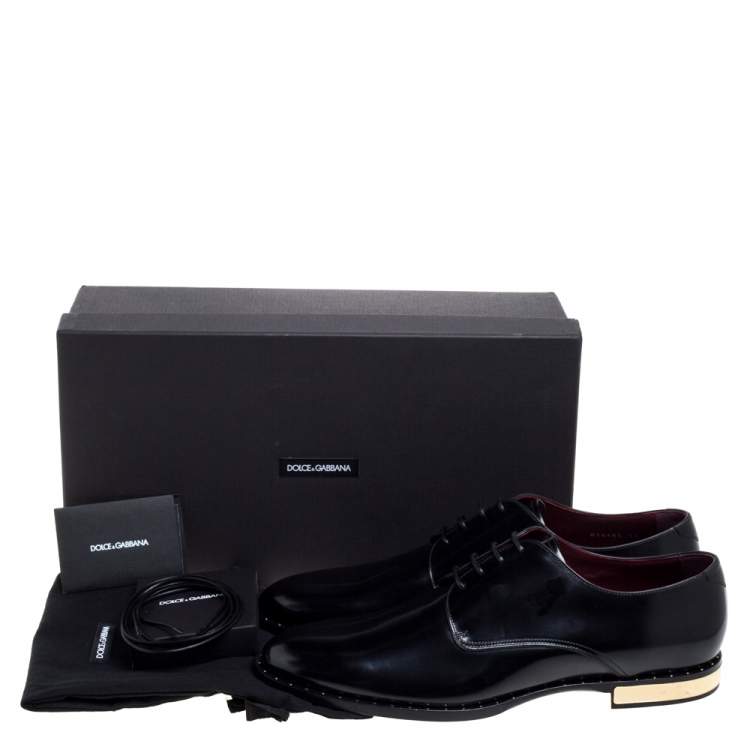 مملوكة مسبقًا Dolce & Gabbana Black Leather Spazzolato Studded Derby Size 45