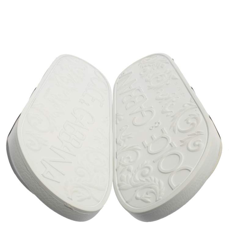 Pre Owned Dolce & Gabbana White Leather Crown Logo Slip On Slides Size 40