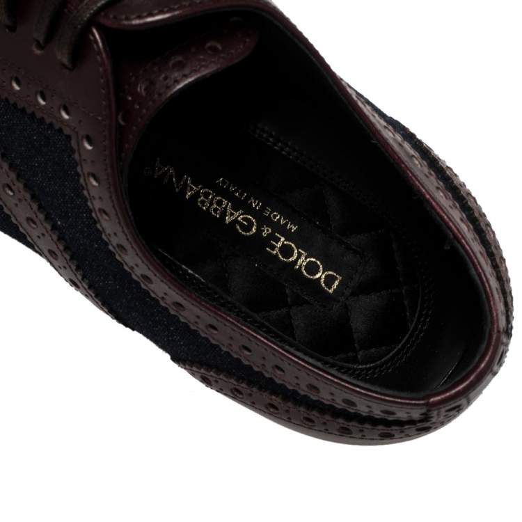 Pre Owned Dolce & Gabbana Blue/Burgundy Denim And Leather Wingtip Lace Up Oxfords Size 41