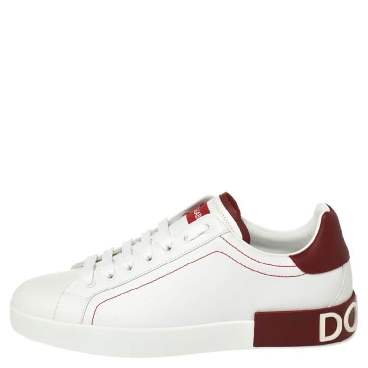 Pre Owned Dolce & Gabbana White/Red Leather Portofino Low Top Sneakers Size 42