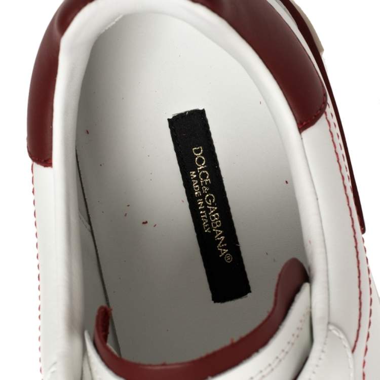 Pre Owned Dolce & Gabbana White/Red Leather Portofino Low Top Sneakers Size 42