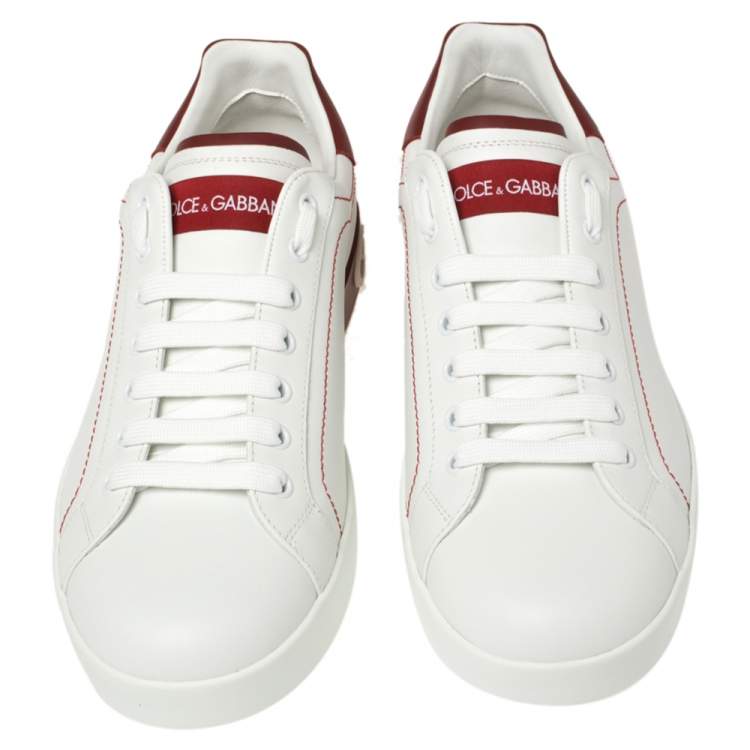 Pre Owned Dolce & Gabbana White/Red Leather Portofino Low Top Sneakers Size 42