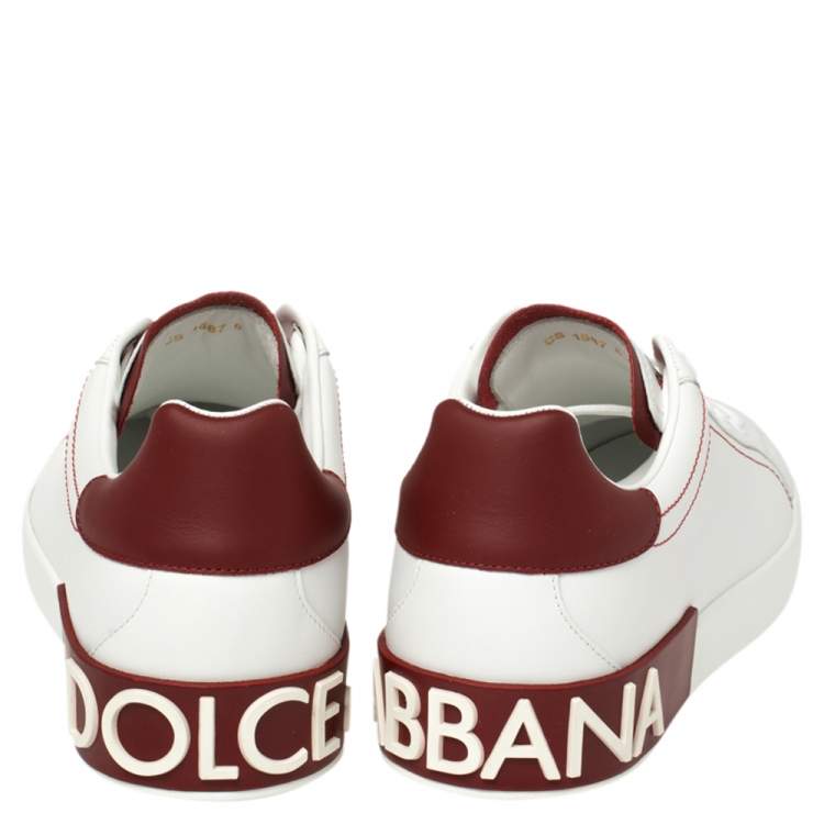 Pre Owned Dolce & Gabbana White/Red Leather Portofino Low Top Sneakers Size 42