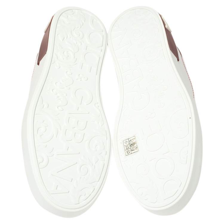 Pre Owned Dolce & Gabbana White/Red Leather Portofino Low Top Sneakers Size 42