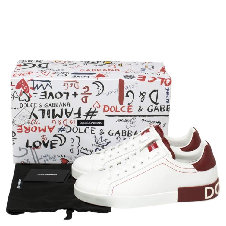 Pre Owned Dolce & Gabbana White/Red Leather Portofino Low Top Sneakers Size 42
