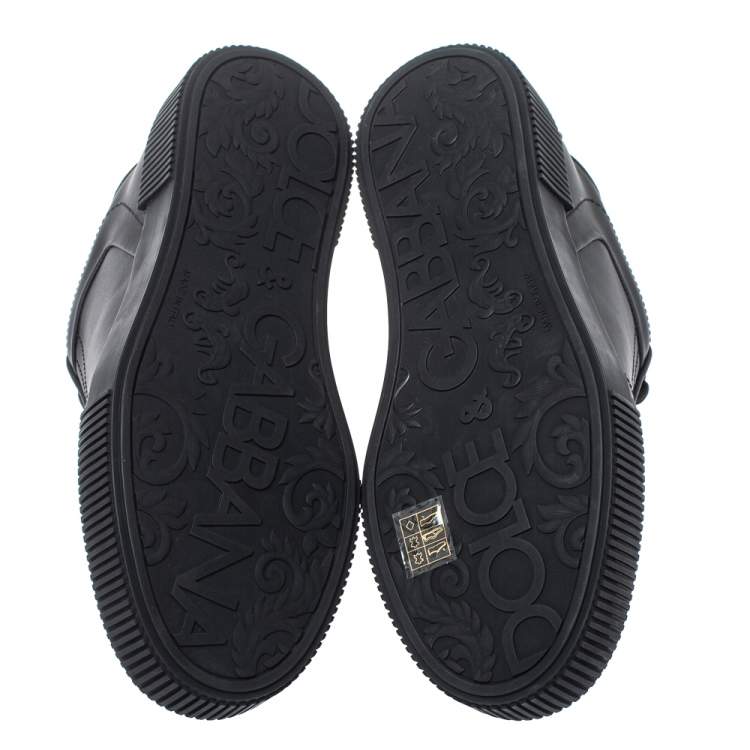 Pre Owned Dolce & Gabbana Black Leather Miami Logo Trainer Sneakers Size 40
