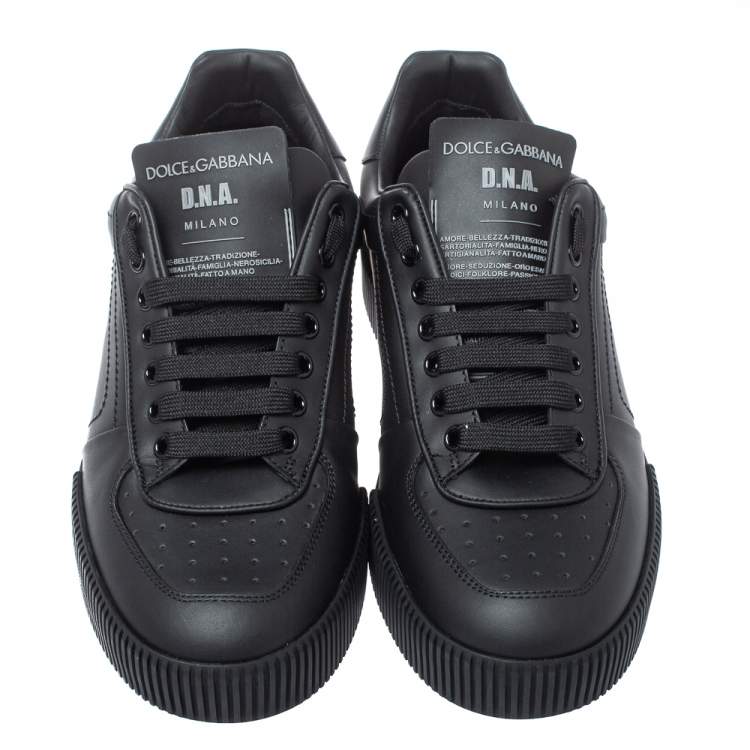 Pre Owned Dolce & Gabbana Black Leather Miami Logo Trainer Sneakers Size 40