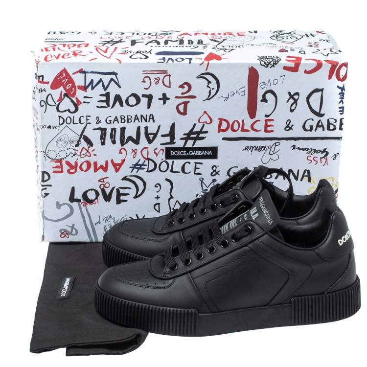 Pre Owned Dolce & Gabbana Black Leather Miami Logo Trainer Sneakers Size 40