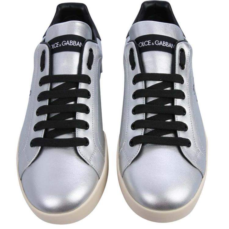 Pre Owned Dolce & Gabbana Silver Portofino Low Sneakers Size EU 42.5