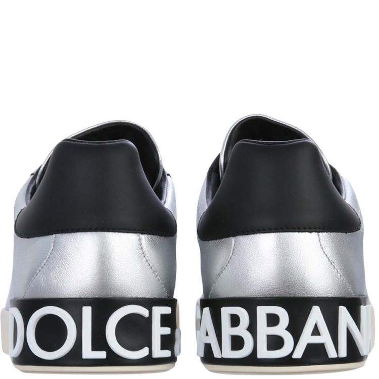 Pre Owned Dolce & Gabbana Silver Portofino Low Sneakers Size EU 42.5