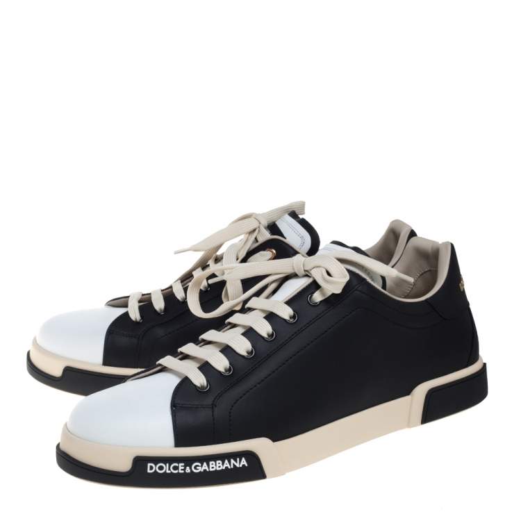 مملوكة مسبقًا Dolce & Gabbana Black And White Leather Portofino Sneakers Size EU 45
