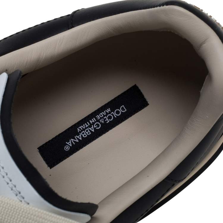 مملوكة مسبقًا Dolce & Gabbana Black And White Leather Portofino Sneakers Size EU 45