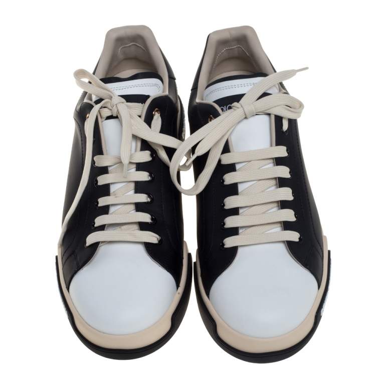 مملو�كة مسبقًا Dolce & Gabbana Black And White Leather Portofino Sneakers Size EU 45