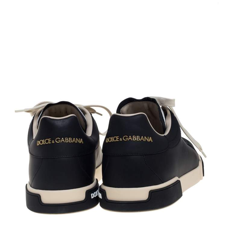 مملوكة مسبقًا Dolce & Gabbana Black And White Leather Portofino Sneakers Size EU 45