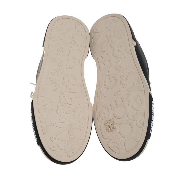 مملوكة مسبقًا Dolce & Gabbana Black And White Leather Portofino Sneakers Size EU 45