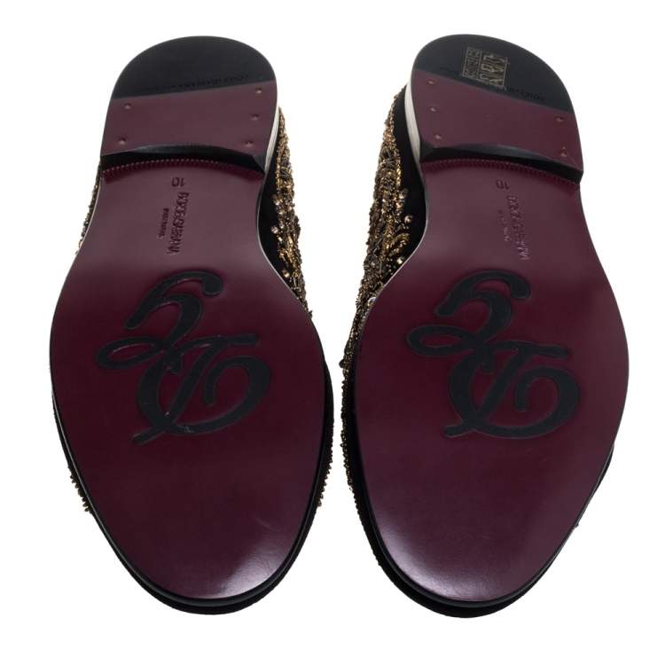Pre Owned Dolce & Gabbana Black Suede Embellished Smoking Slippers Size 44