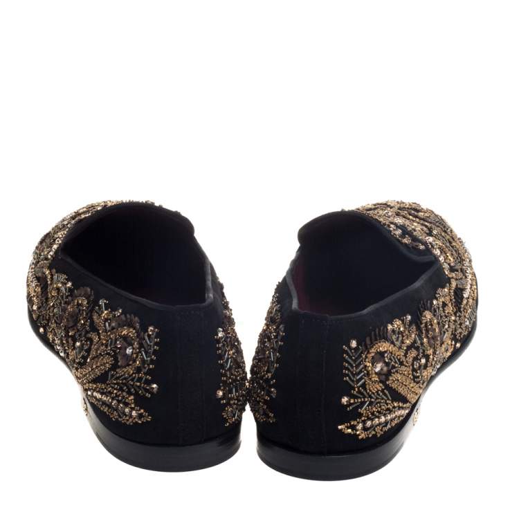 Pre Owned Dolce & Gabbana Black Suede Embellished Smoking Slippers Size 44