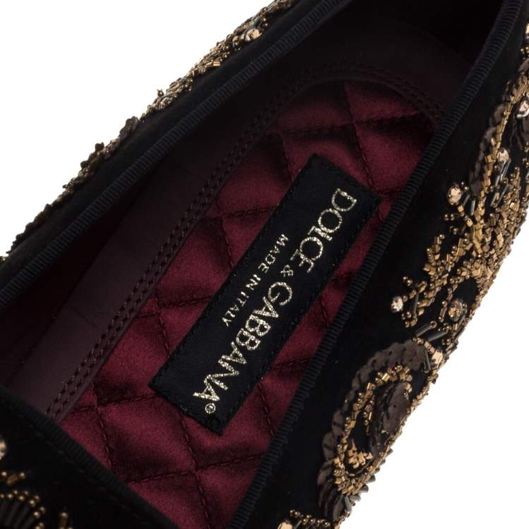 Pre Owned Dolce & Gabbana Black Suede Embellished Smoking Slippers Size 44