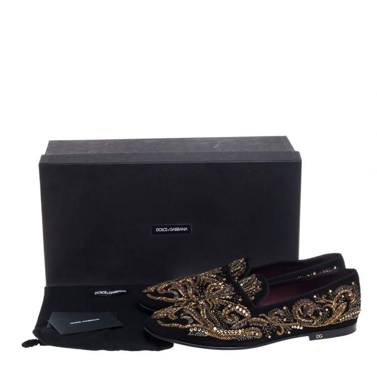 Pre Owned Dolce & Gabbana Black Suede Embellished Smoking Slippers Size 44