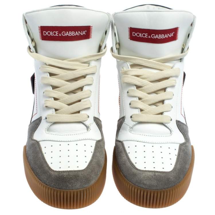 Pre Owned Dolce & Gabbana White/Grey Leather And Suede High Top Sneakers Size 42