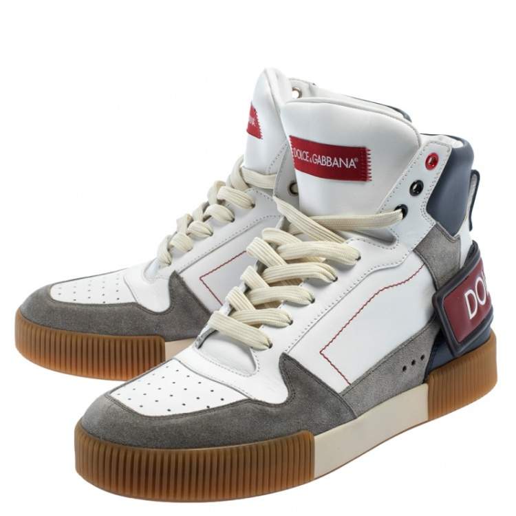 Pre Owned Dolce & Gabbana White/Grey Leather And Suede High Top Sneakers Size 42
