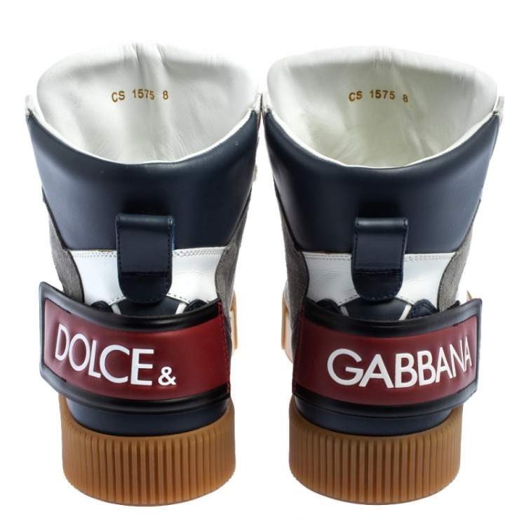 Pre Owned Dolce & Gabbana White/Grey Leather And Suede High Top Sneakers Size 42