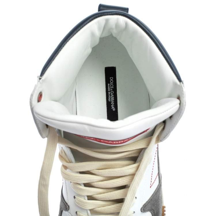 Pre Owned Dolce & Gabbana White/Grey Leather And Suede High Top Sneakers Size 42