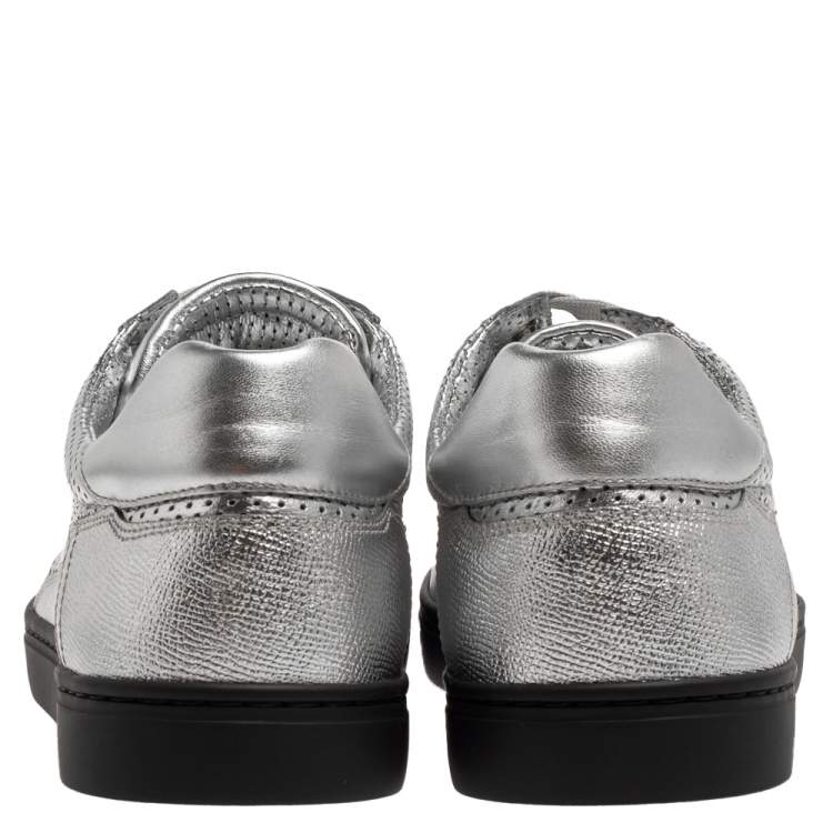 Pre Owned Dolce and Gabbana Metallic Silver Perforated Leather Sneakers Size 43