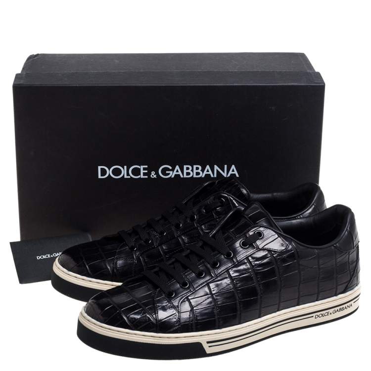 Pre Owned Dolce & Gabbana Black Croc Embossed Leather Sneakers Size 45