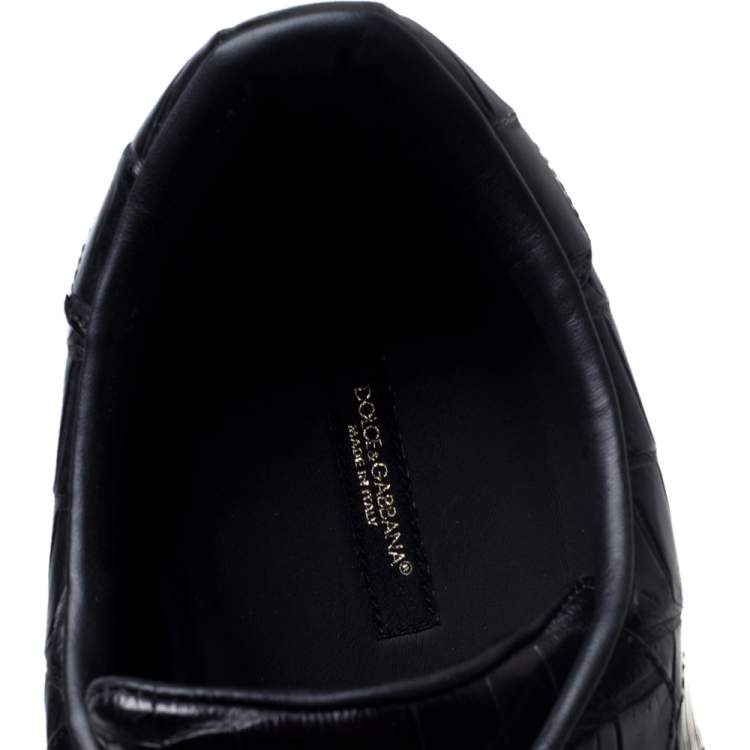 Pre Owned Dolce & Gabbana Black Croc Embossed Leather Sneakers Size 45