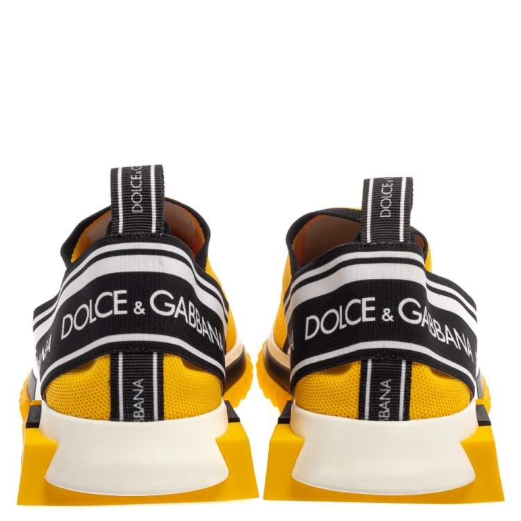 Pre Owned Dolce & Gabbana Yellow/Black Stretch Fabric Jersey Logotape Print Slip On Sneakers Size 42