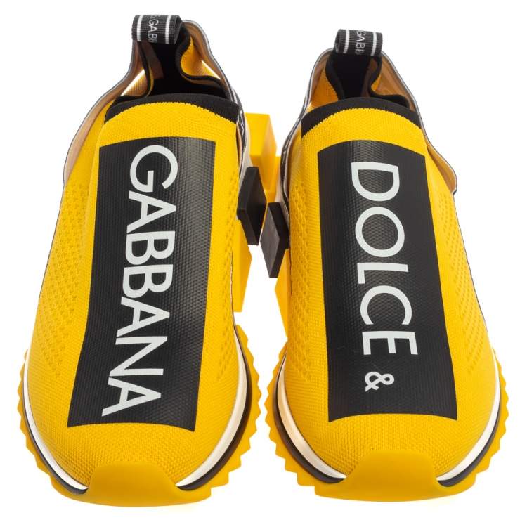 Pre Owned Dolce & Gabbana Yellow/Black Stretch Fabric Jersey Logotape Print Slip On Sneakers Size 42