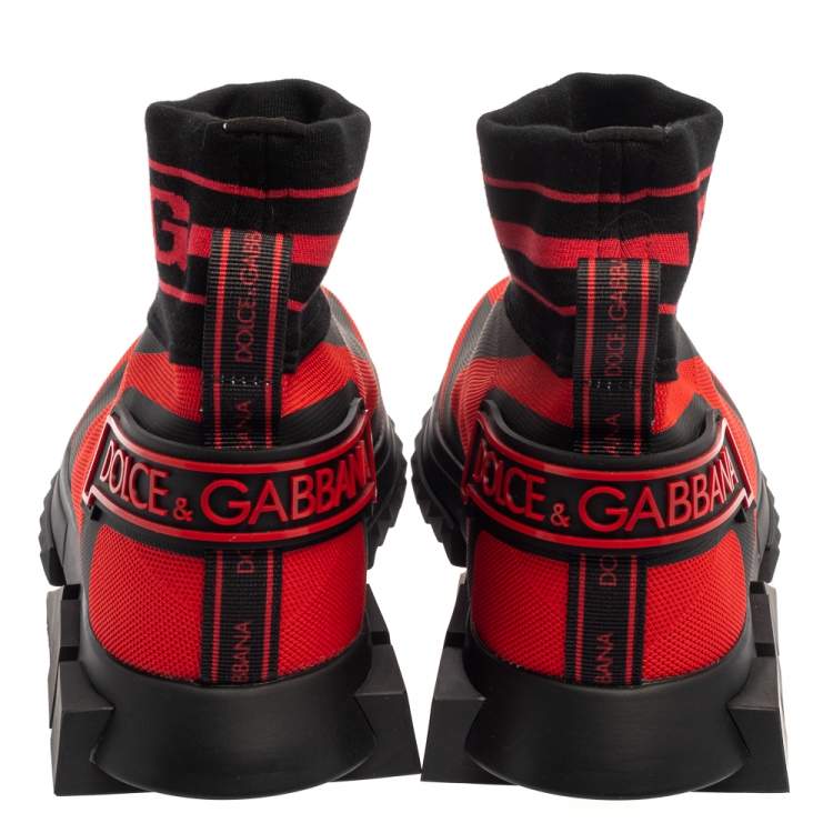 مملوكة مسبقًا Dolce & Gabbana Red/Black Fabric Sorrento Logo Sneakers Size 44