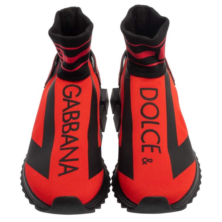مملوكة مسبقًا Dolce & Gabbana Red/Black Fabric Sorrento Logo Sneakers Size 44