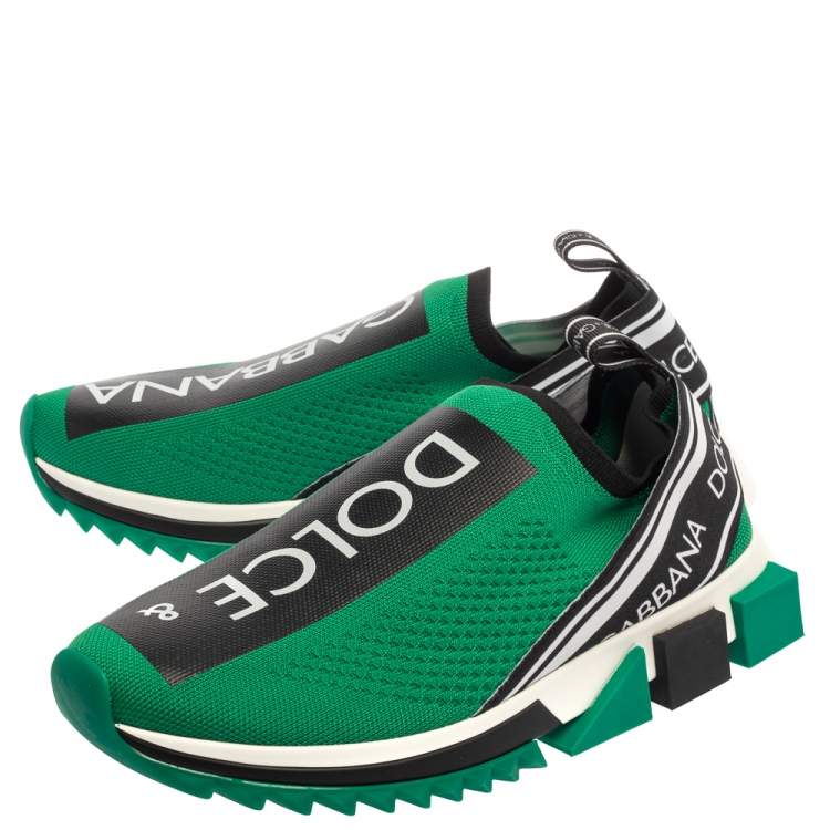 Pre Owned Dolce & Gabbana Green Knit Fabric Sorrento Sneakers Size 41