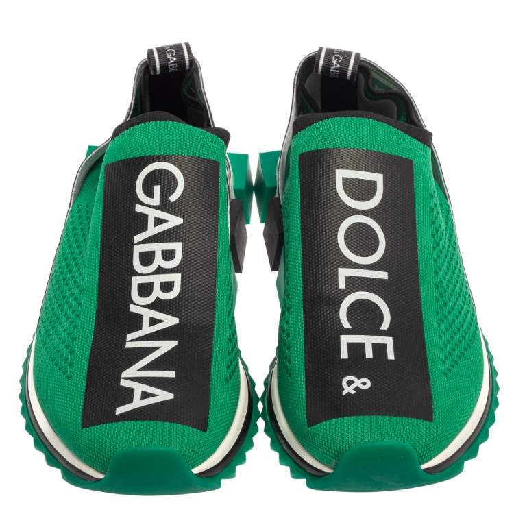 Pre Owned Dolce & Gabbana Green Knit Fabric Sorrento Sneakers Size 41