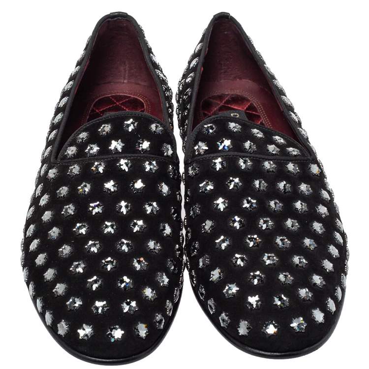Pre Owned Dolce & Gabbana Black Suede Fusible Stars Embellished Loafers Size 42