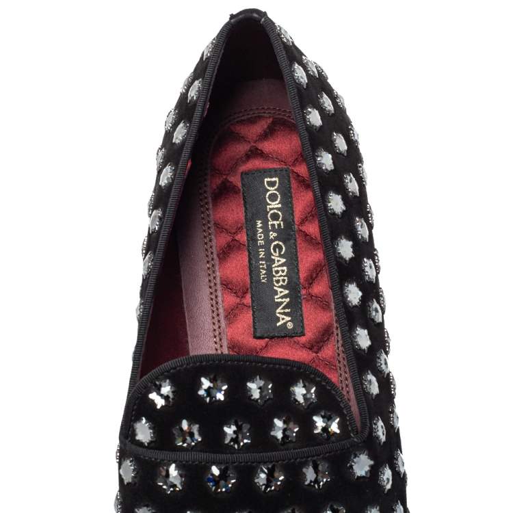 Pre Owned Dolce & Gabbana Black Suede Fusible Stars Embellished Loafers Size 42