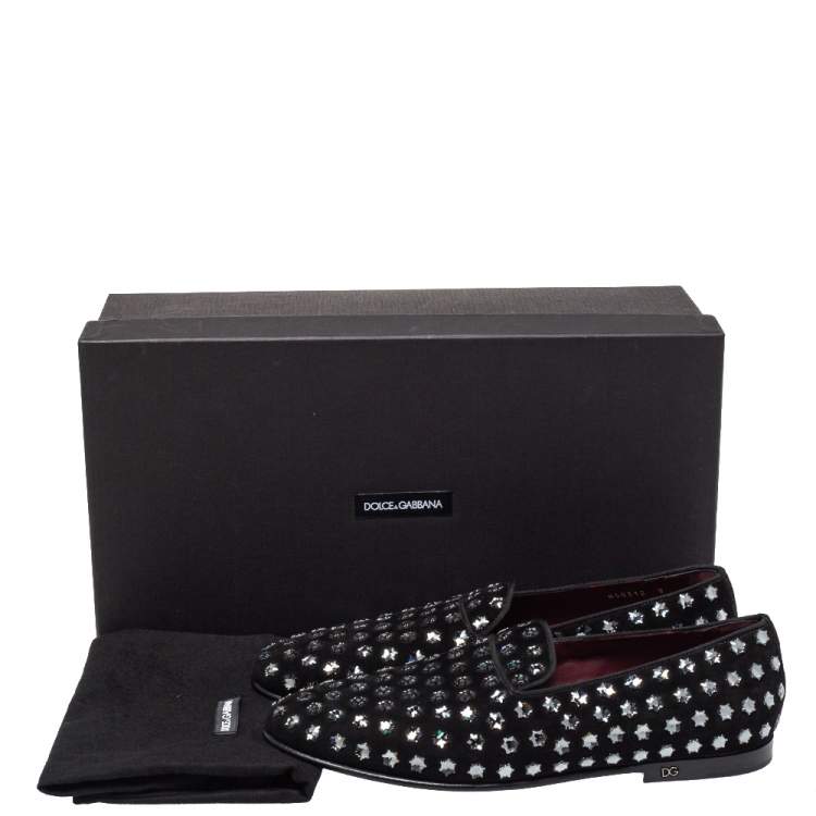 Pre Owned Dolce & Gabbana Black Suede Fusible Stars Embellished Loafers Size 42