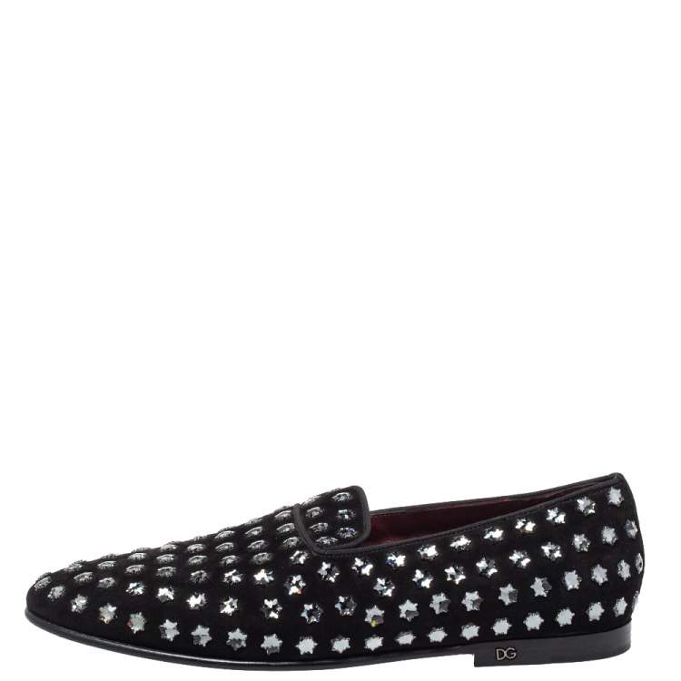 Pre Owned Dolce & Gabbana Black Suede Fusible Stars Embellished Loafers Size 42