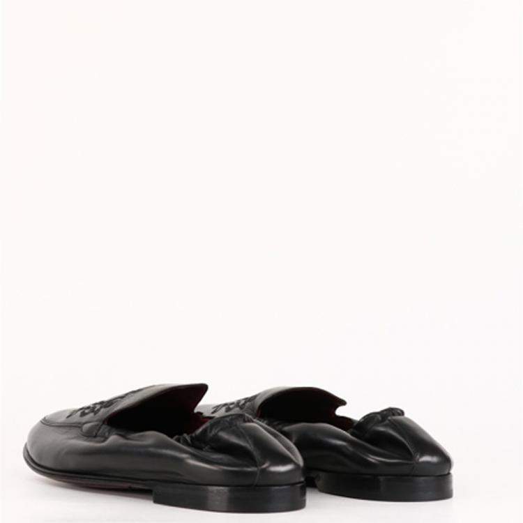 Pre Owned Dolce & Gabbana Black Calfskin Leather DG coat of arms embroidery Loafers Size 43.5