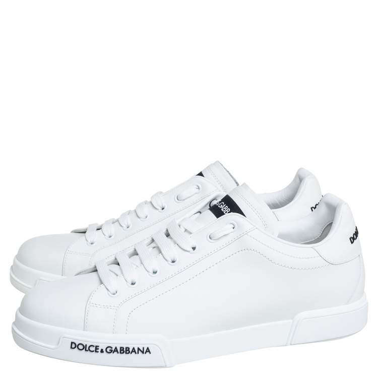 Pre Owned Dolce & Gabbana White Leather Portofino Logo Detail Sneakers Size 43.5