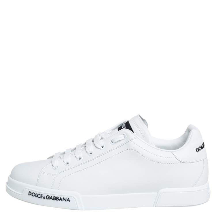 Pre Owned Dolce & Gabbana White Leather Portofino Logo Detail Sneakers Size 43.5