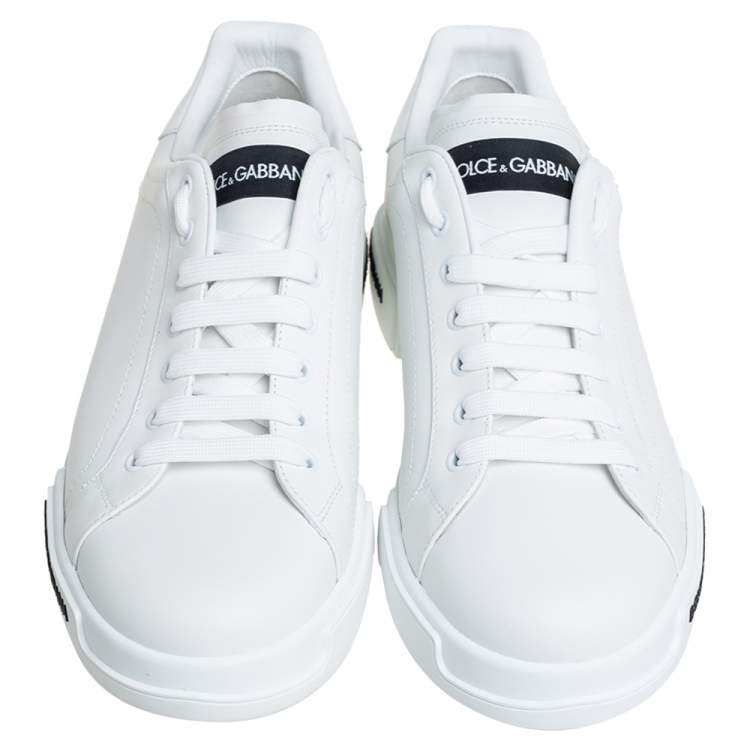 Pre Owned Dolce & Gabbana White Leather Portofino Logo Detail Sneakers Size 43.5
